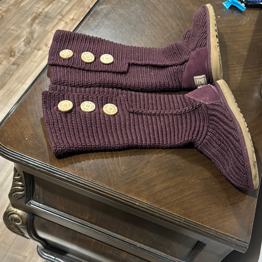 UGG Knit Button Boots in Burgundy